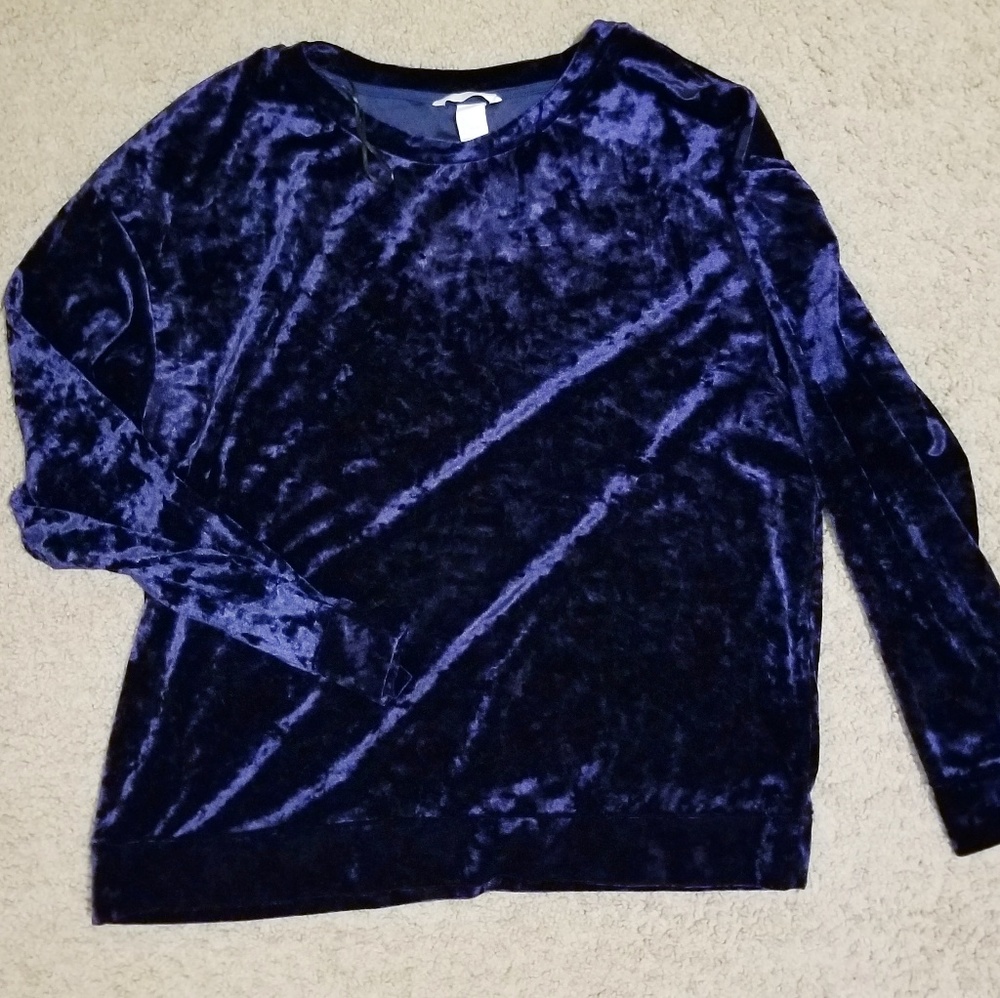 Royal blue velvet, long sleeve top